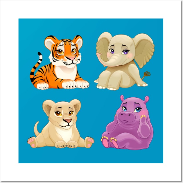 Baby Jungle animals with cute eyes Wall Art by ddraw